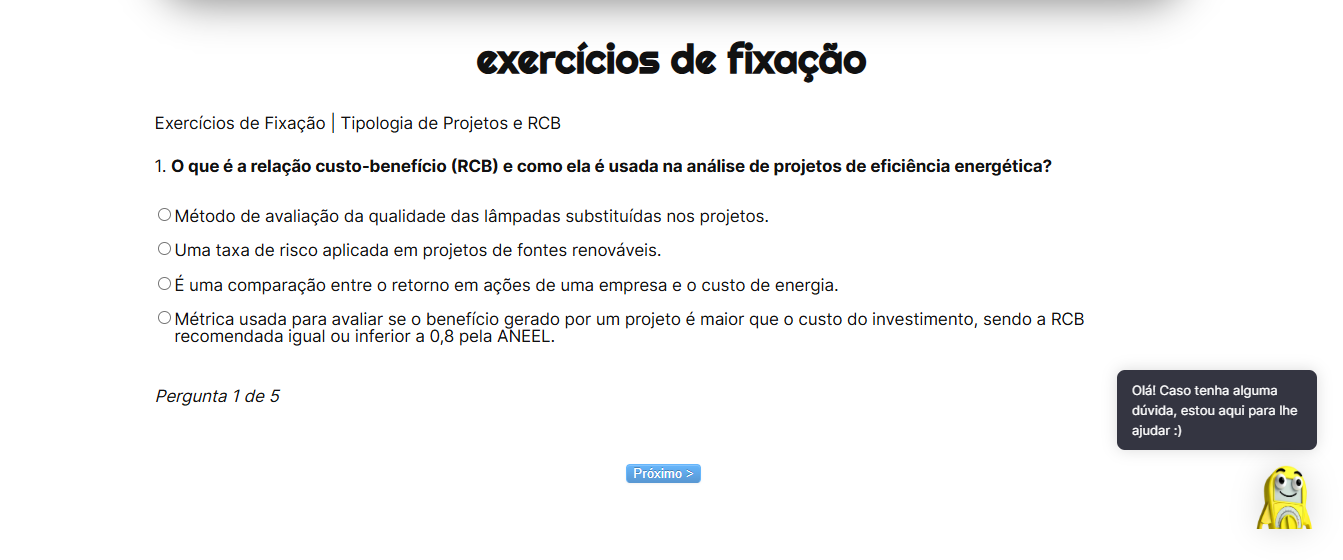 Exercícios e quizzes de aprendizado